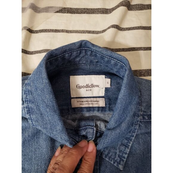 Godfellow & Co Mens Long-Sleeve Denim Button-Up Shirt Chest Pocket Blue Small - Picture 4 of 8